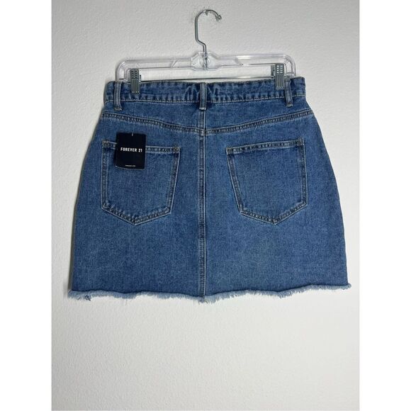 NWT Forever 21 Women's Blue Jean Denim Cut Off Skirt Size L - Picture 2 of 7